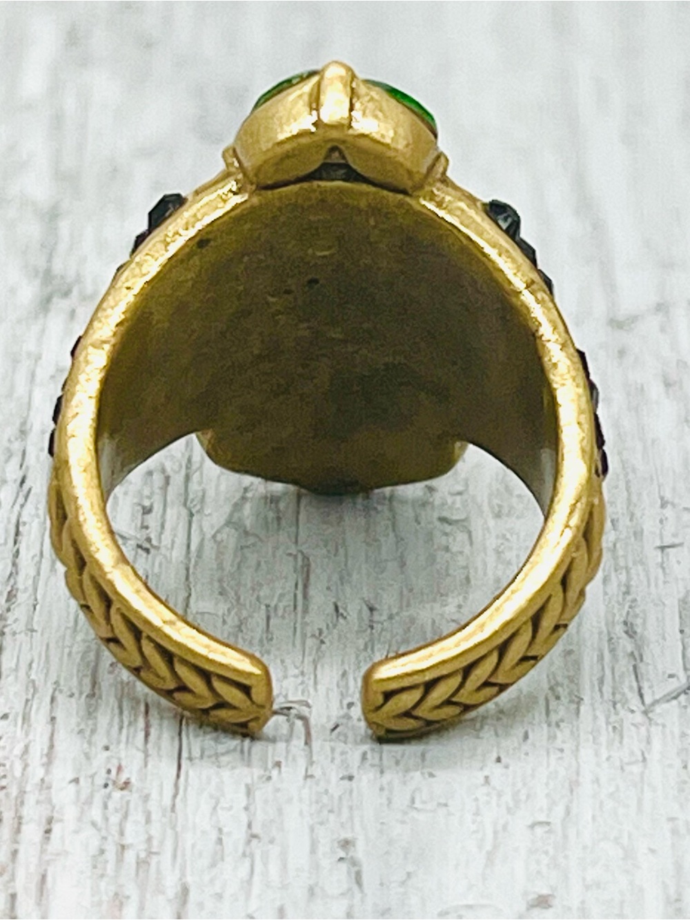 371. 1920s Revival Art Deco Antique Gold Tone Crystal Ring - Sz 8 Adjustable - Picture 6 of 9